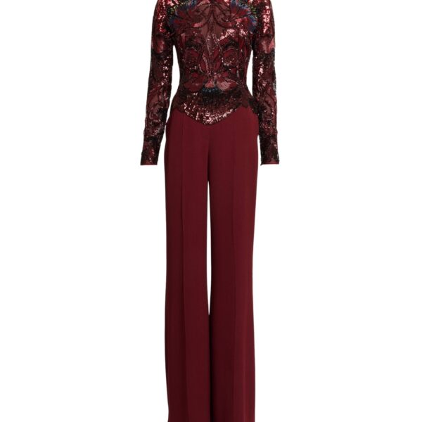 Elie Saab Bead Embroidered and Cady Jumpsuit in Red featuring  – Luxury Designer Fashion at Coveti.
