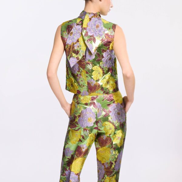 Elie Saab Brocade High Neck Top in Multicolour featuring  – Luxury Designer Fashion at Coveti.