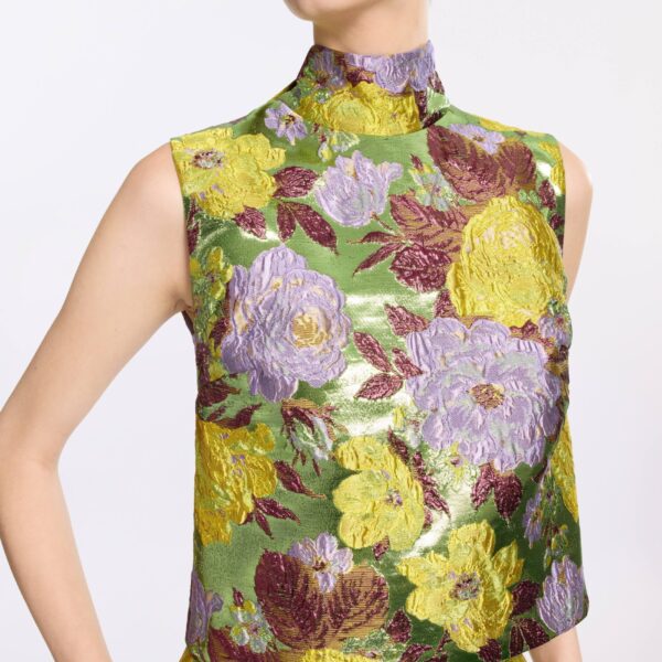 Elie Saab Brocade High Neck Top in Multicolour featuring  – Luxury Designer Fashion at Coveti.