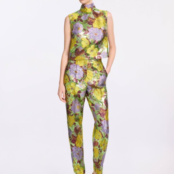 Elie Saab Brocade High Neck Top in Multicolour featuring  – Luxury Designer Fashion at Coveti.