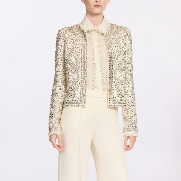 Elie Saab Cady Bead Embroidered Jacket in White featuring  – Luxury Designer Fashion at Coveti.