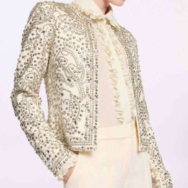 Elie Saab Cady Bead Embroidered Jacket in White featuring  – Luxury Designer Fashion at Coveti.