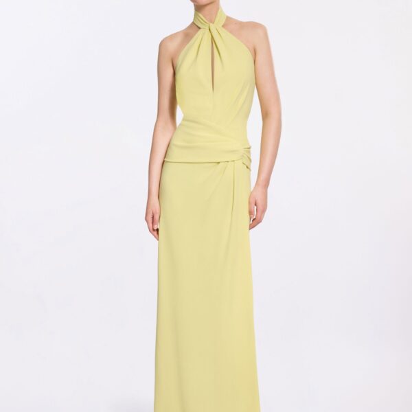 Elie Saab Cady Long Dress in Yellow featuring  – Luxury Designer Fashion at Coveti.