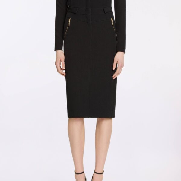 Elie Saab Cady Midi Skirt in Black featuring  – Luxury Designer Fashion at Coveti.