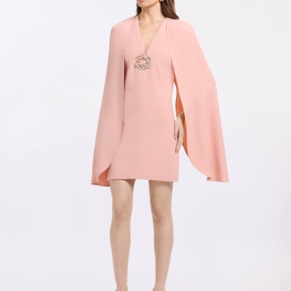 Elie Saab Cape Cady Short Dress in Pink featuring  – Luxury Designer Fashion at Coveti.