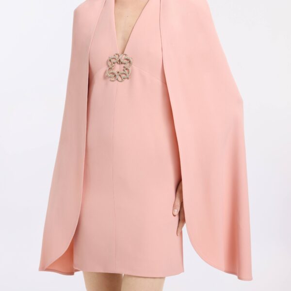 Elie Saab Cape Cady Short Dress in Pink featuring  – Luxury Designer Fashion at Coveti.