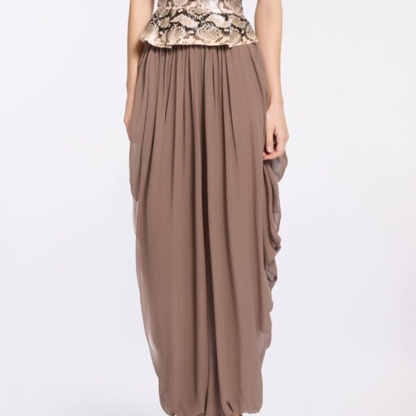 Elie Saab Cascading Silk Pants in Beige featuring  – Luxury Designer Fashion at Coveti.
