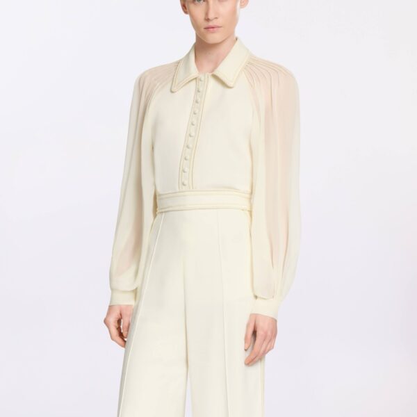 Elie Saab Cord Embellished Crepe and Silk Shirt in White featuring  – Luxury Designer Fashion at Coveti.