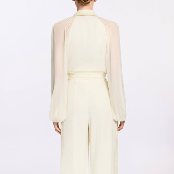 Elie Saab Cord Embellished Crepe and Silk Shirt in White featuring  – Luxury Designer Fashion at Coveti.