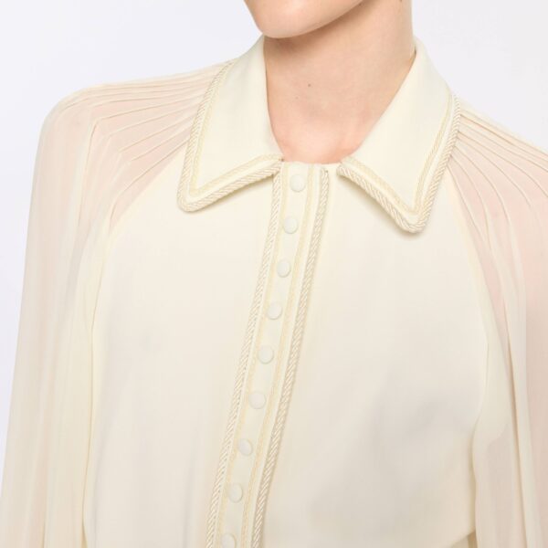 Elie Saab Cord Embellished Crepe and Silk Shirt in White featuring  – Luxury Designer Fashion at Coveti.