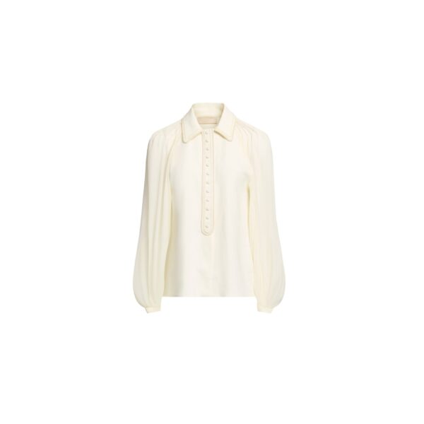Elie Saab Cord Embellished Crepe and Silk Shirt in White featuring  – Luxury Designer Fashion at Coveti.