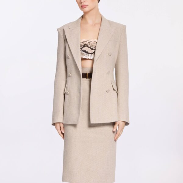Elie Saab Cotton Canvas Blazer in Neutrals featuring  – Luxury Designer Fashion at Coveti.