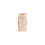 Elie Saab Cotton Drill Midi Skirt in Beige featuring  – Luxury Designer Fashion at Coveti.