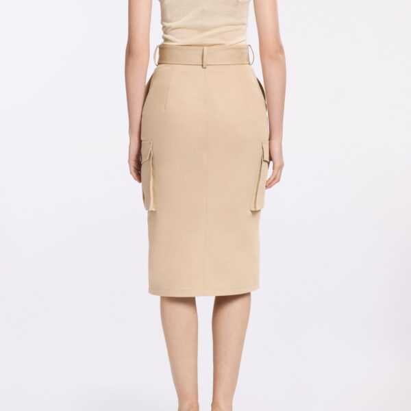 Elie Saab Cotton Drill Midi Skirt in Beige featuring  – Luxury Designer Fashion at Coveti.