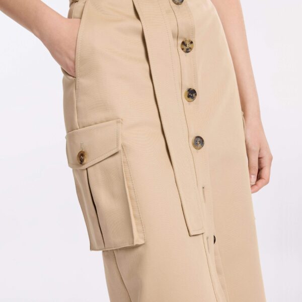 Elie Saab Cotton Drill Midi Skirt in Beige featuring  – Luxury Designer Fashion at Coveti.