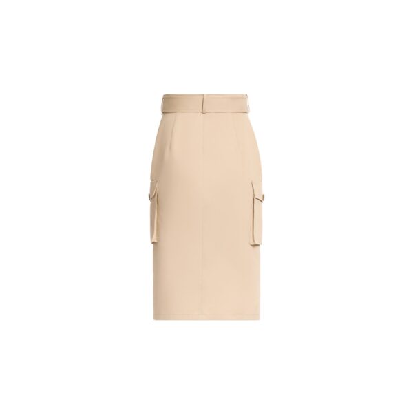 Elie Saab Cotton Drill Midi Skirt in Beige featuring  – Luxury Designer Fashion at Coveti.