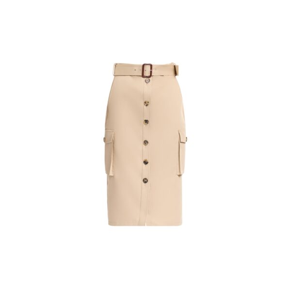 Elie Saab Cotton Drill Midi Skirt in Beige featuring  – Luxury Designer Fashion at Coveti.