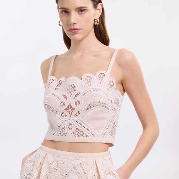 Elie Saab Cotton Embroidered Bralette in Ivory featuring  – Luxury Designer Fashion at Coveti.