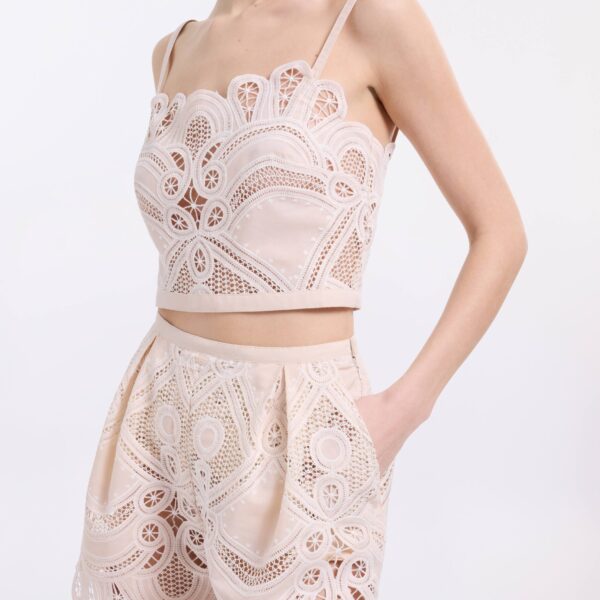 Elie Saab Cotton Embroidered Bralette in Ivory featuring  – Luxury Designer Fashion at Coveti.