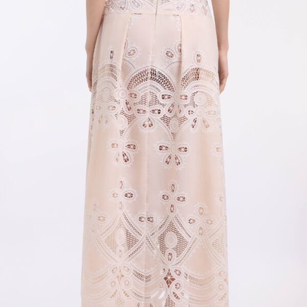 Elie Saab Cotton Embroidered Skirt in Ivory featuring  – Luxury Designer Fashion at Coveti.