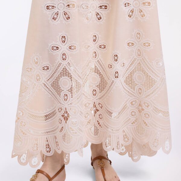 Elie Saab Cotton Embroidered Skirt in Ivory featuring  – Luxury Designer Fashion at Coveti.