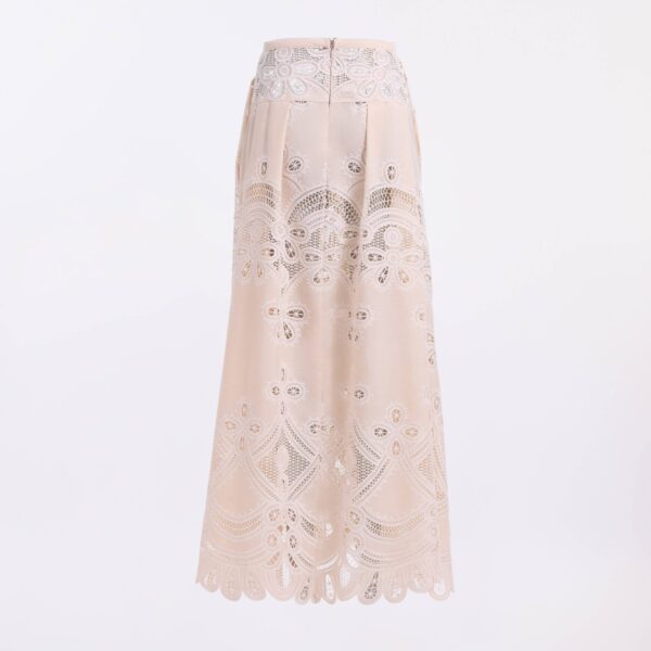 Elie Saab Cotton Embroidered Skirt in Ivory featuring  – Luxury Designer Fashion at Coveti.