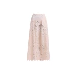 Elie Saab Cotton Embroidered Skirt in Ivory featuring  – Luxury Designer Fashion at Coveti.