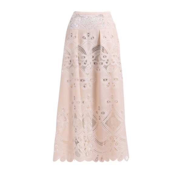Elie Saab Cotton Embroidered Skirt in Ivory featuring  – Luxury Designer Fashion at Coveti.