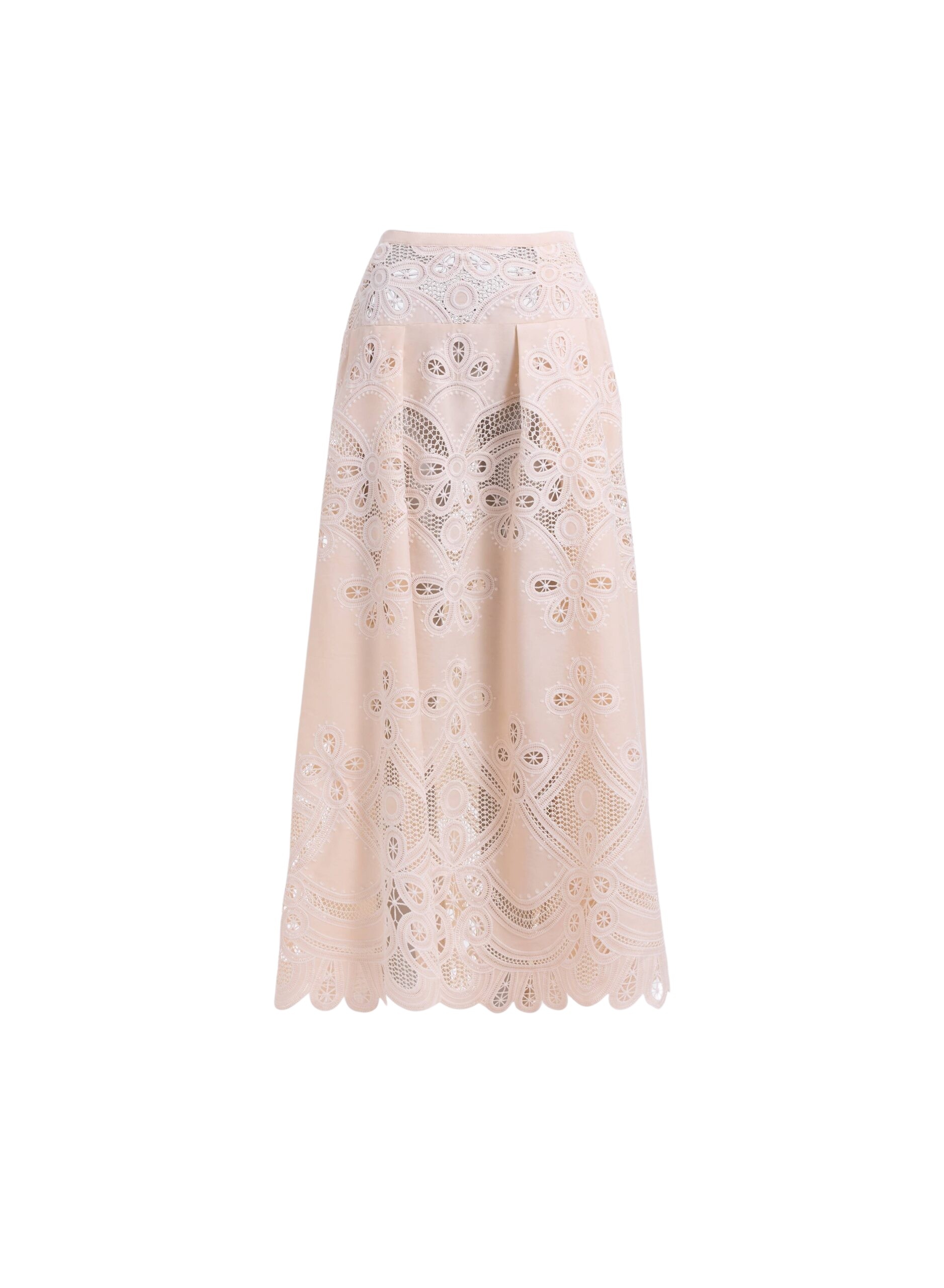 Elie Saab Cotton Embroidered Skirt in Ivory featuring  – Luxury Designer Fashion at Coveti.