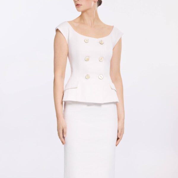 Elie Saab Cotton Piquet Jacket in White featuring  – Luxury Designer Fashion at Coveti.