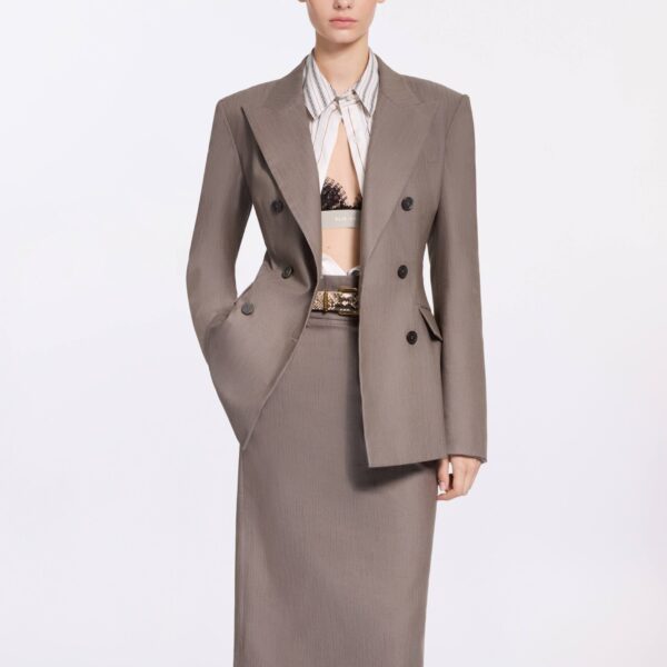 Elie Saab Cotton Twill Blazer in Beige featuring  – Luxury Designer Fashion at Coveti.