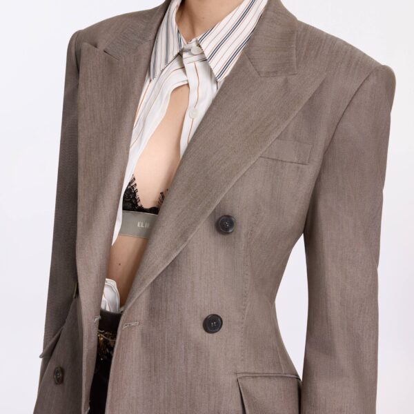 Elie Saab Cotton Twill Blazer in Beige featuring  – Luxury Designer Fashion at Coveti.