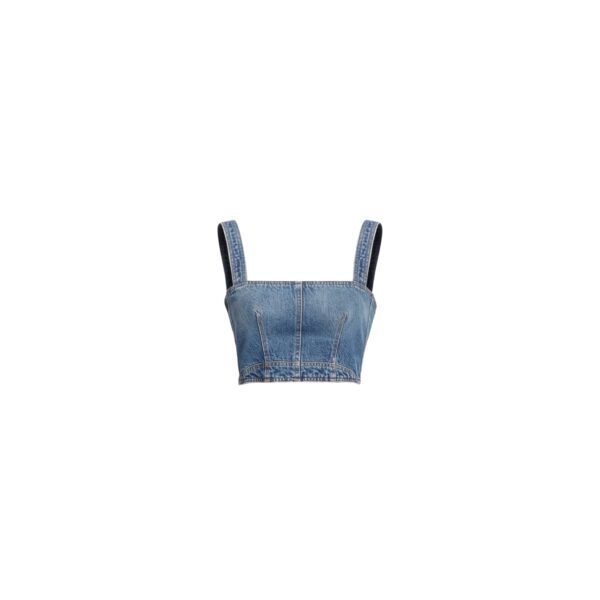 Elie Saab Denim Crop Top in Blue featuring  – Luxury Designer Fashion at Coveti.