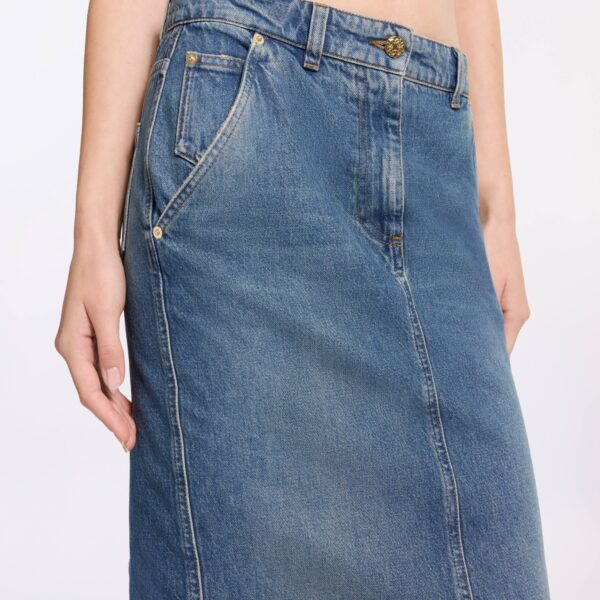 Elie Saab Denim Pencil Skirt in Blue featuring  – Luxury Designer Fashion at Coveti.