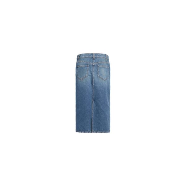 Elie Saab Denim Pencil Skirt in Blue featuring  – Luxury Designer Fashion at Coveti.