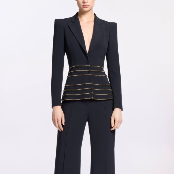 Elie Saab Embellished Cady Blazer in Black featuring  – Luxury Designer Fashion at Coveti.