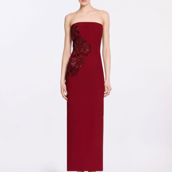 Elie Saab Embellished Cady Midi Dress in Red featuring  – Luxury Designer Fashion at Coveti.
