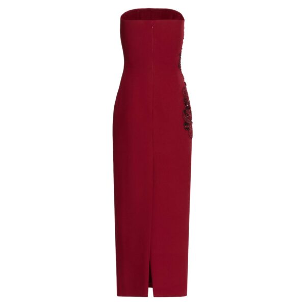 Elie Saab Embellished Cady Midi Dress in Red featuring  – Luxury Designer Fashion at Coveti.