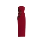 Elie Saab Embellished Cady Midi Dress in Red featuring  – Luxury Designer Fashion at Coveti.