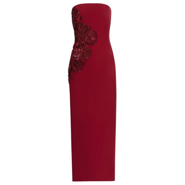 Elie Saab Embellished Cady Midi Dress in Red featuring  – Luxury Designer Fashion at Coveti.