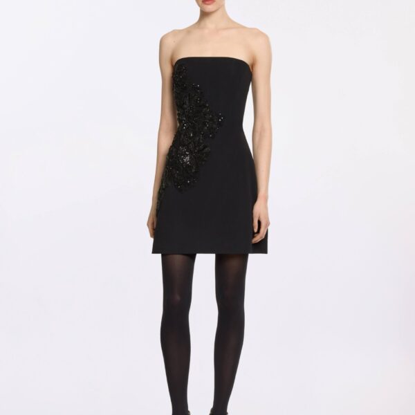 Elie Saab Embellished Cady Short Dress in Black featuring  – Luxury Designer Fashion at Coveti.