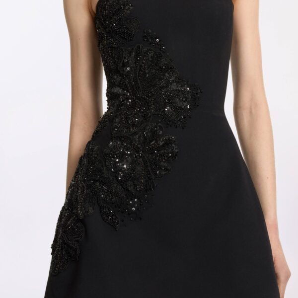 Elie Saab Embellished Cady Short Dress in Black featuring  – Luxury Designer Fashion at Coveti.