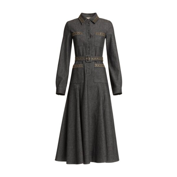Elie Saab Embellished Denim Dress in Blue featuring  – Luxury Designer Fashion at Coveti.