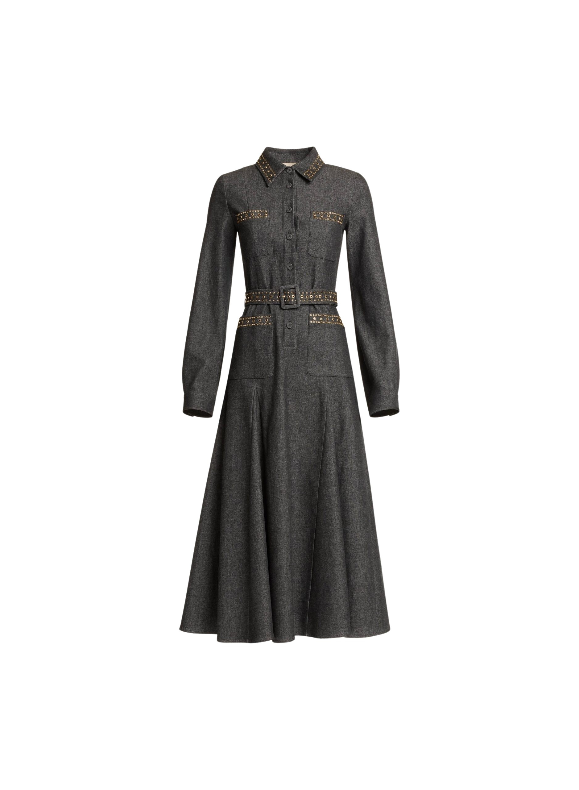 Elie Saab Embellished Denim Dress in Blue featuring  – Luxury Designer Fashion at Coveti.