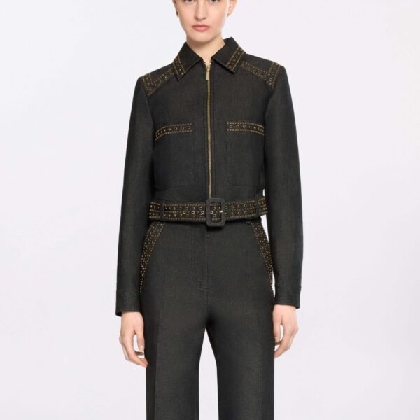 Elie Saab Embellished Denim Jacket in Blue featuring  – Luxury Designer Fashion at Coveti.