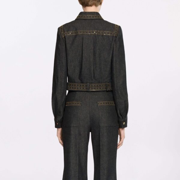 Elie Saab Embellished Denim Jacket in Blue featuring  – Luxury Designer Fashion at Coveti.