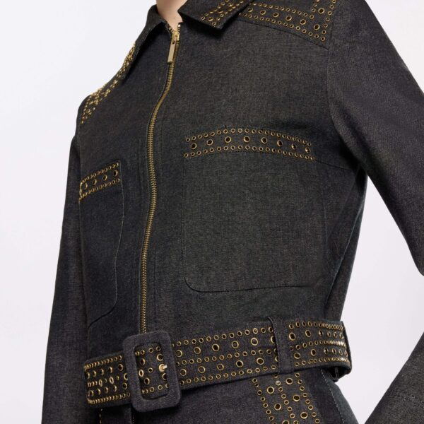 Elie Saab Embellished Denim Jacket in Blue featuring  – Luxury Designer Fashion at Coveti.