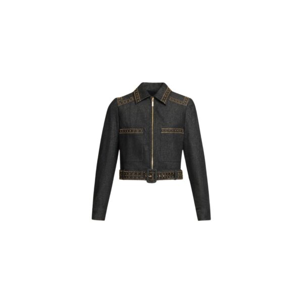 Elie Saab Embellished Denim Jacket in Blue featuring  – Luxury Designer Fashion at Coveti.
