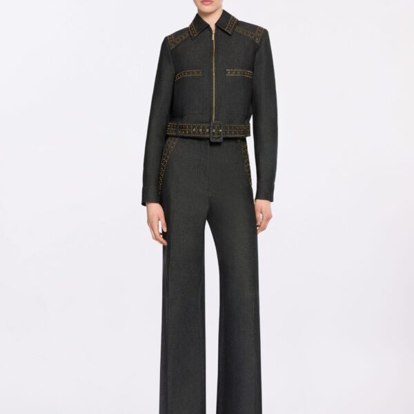 Elie Saab Embellished Denim Pants in Blue featuring  – Luxury Designer Fashion at Coveti.