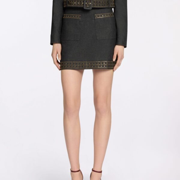 Elie Saab Embellished Denim Short Skirt in Blue featuring  – Luxury Designer Fashion at Coveti.